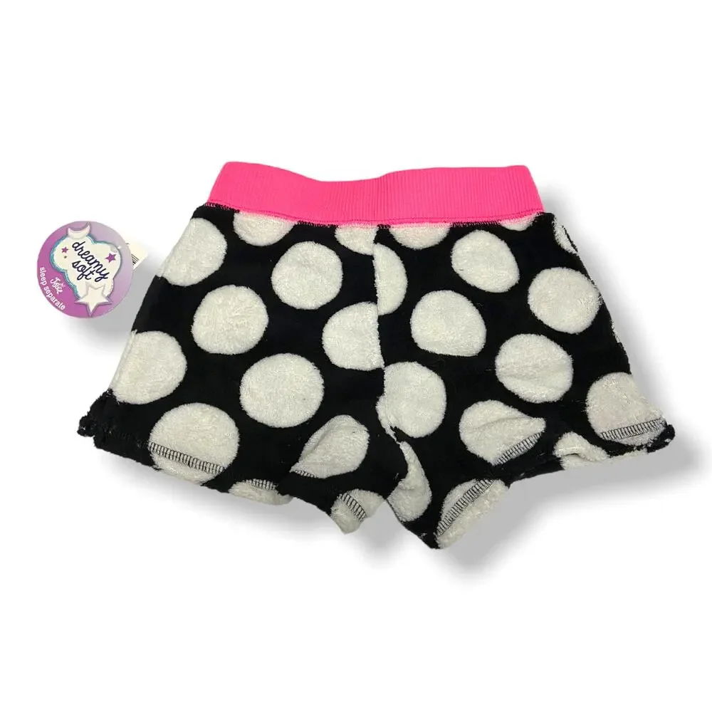 Justice Girls Sleep Shorts Size 5 Black‎ White Pink Fluffy Polka Dot NEW